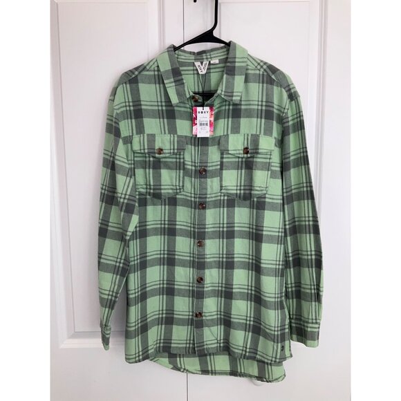 Roxy Let It Go Women's L/S Flannel Shirt - Green size SMALL - Picture 2 of 5